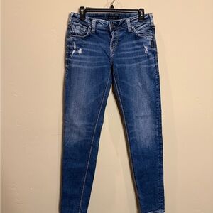 Silver Girlfriend Jeans Women's Distressed Blue Skinny Jeans